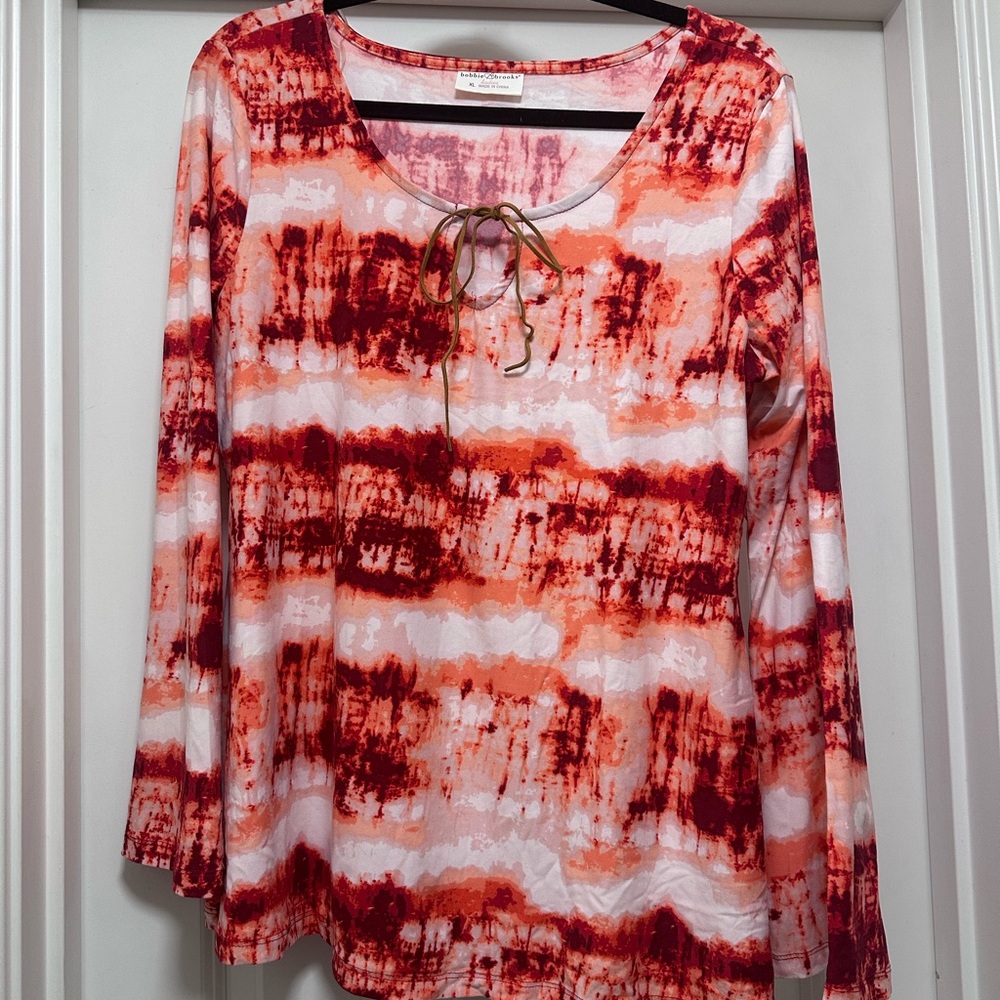 Cato Red and White Tie-Dye Long Sleeve Top